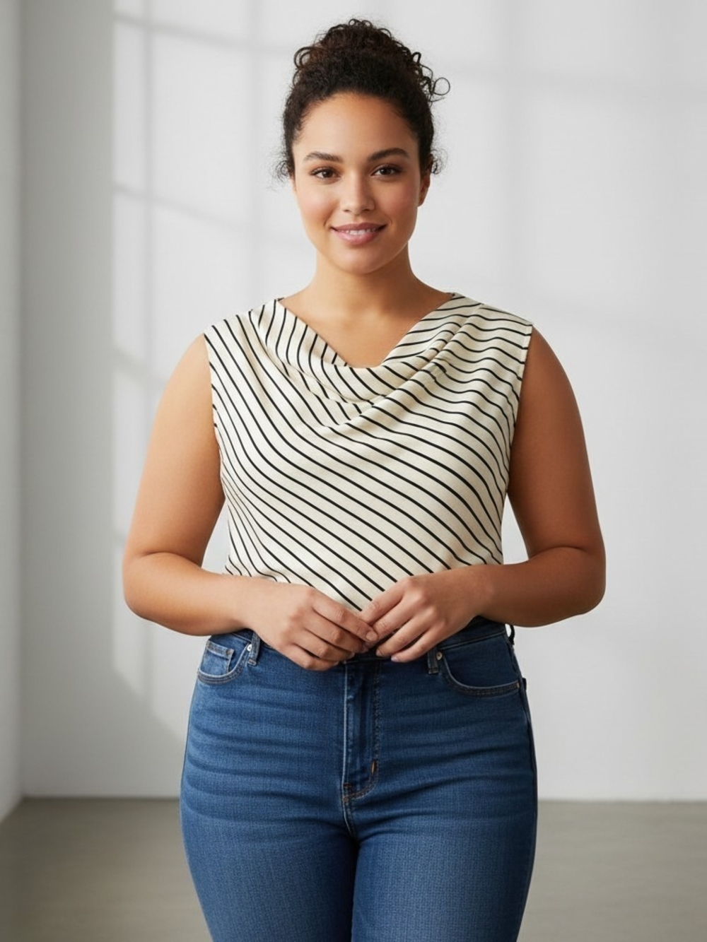 NWT Coco And Shay Striped Cowl Neck Sleeveless Top Blouse Sz 3XL